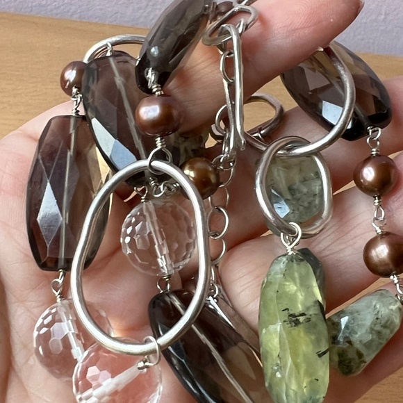 VINTAGE RARE WENDY MINK NECKLACE 925 SS SMOKY QUARTZ ROCK CRYSTAL GREEN PREHNITE - Picture 8 of 16